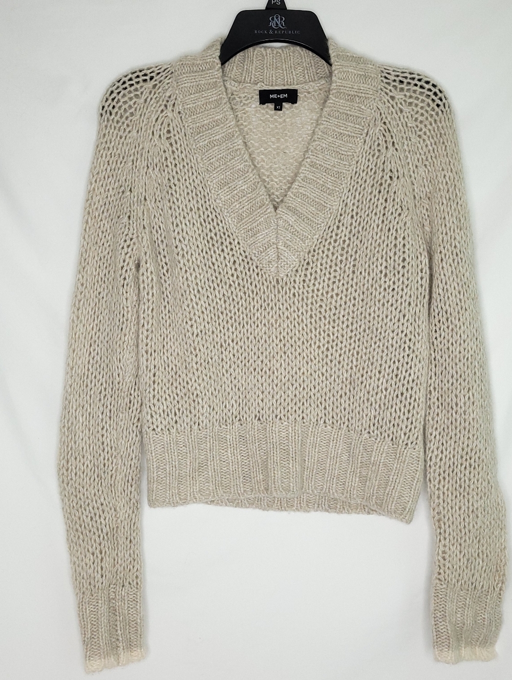 ME + EM Cashmere/Silk Blend Women's V-neck Long Sleeve Pullover Sweater XS